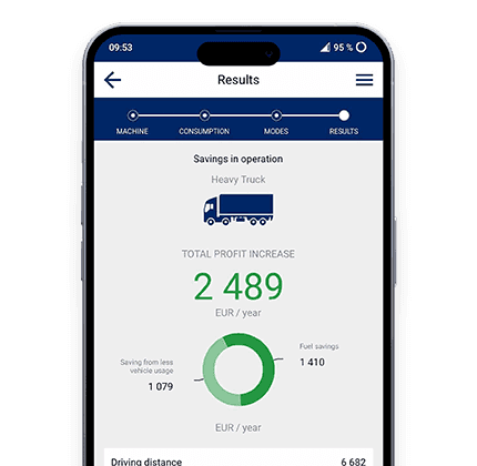 Screenshot of SSAB Ecoupgraded app showing "Total profit increase".